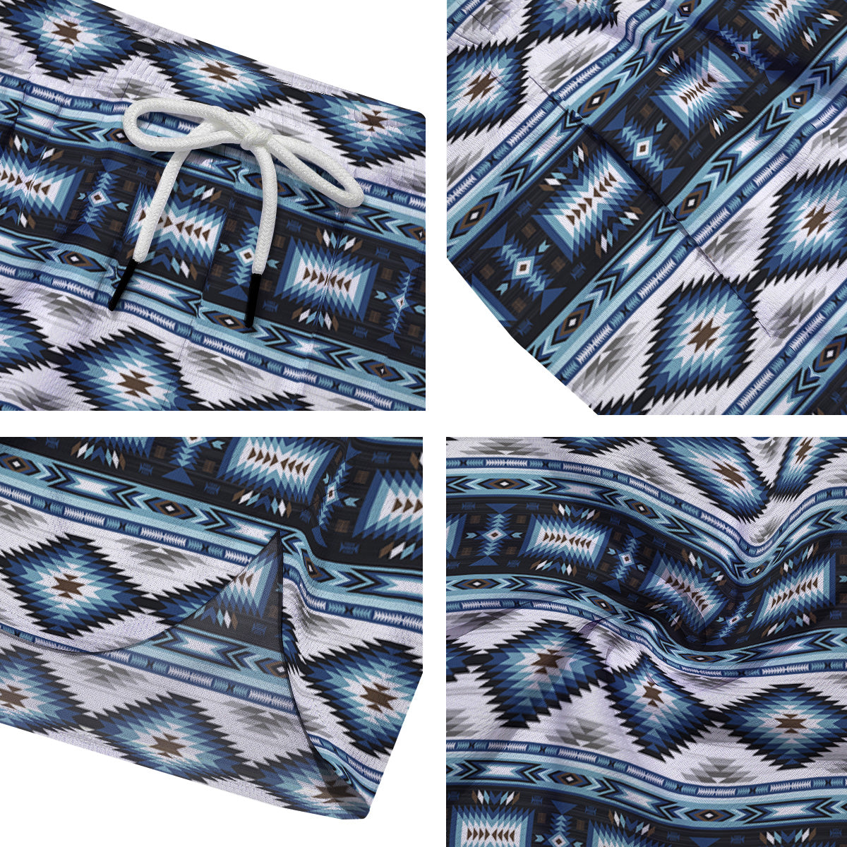 Western Navajo Blue Native Print Men's Running Shorts-grizzshop