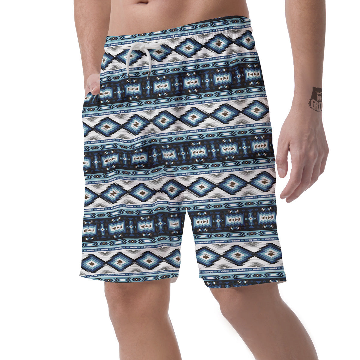 Western Navajo Blue Native Print Men's Shorts-grizzshop