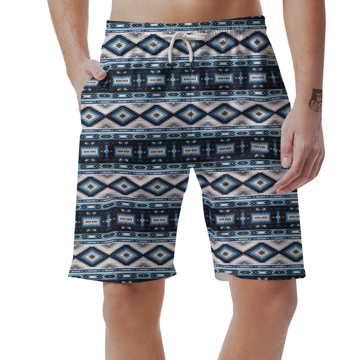 Western Navajo Blue Native Print Men's Shorts-grizzshop