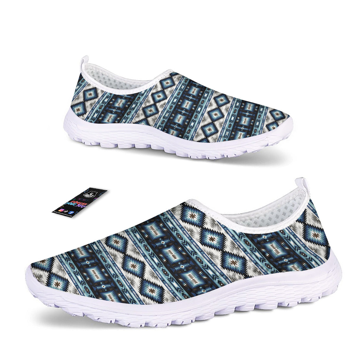 Western Navajo Blue Native Print Nurse Shoes-grizzshop