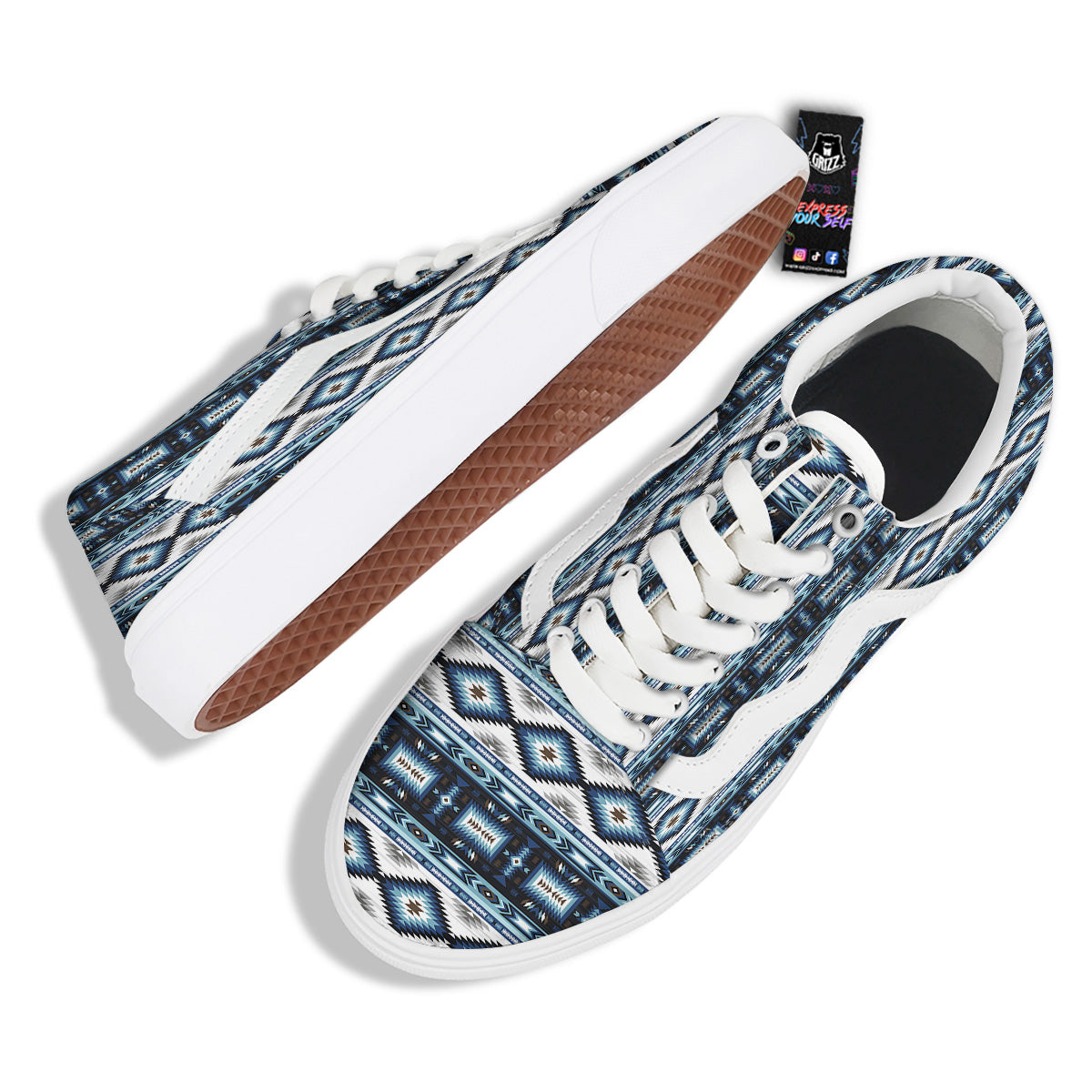 Western Navajo Blue Native Print Skate Shoes-grizzshop