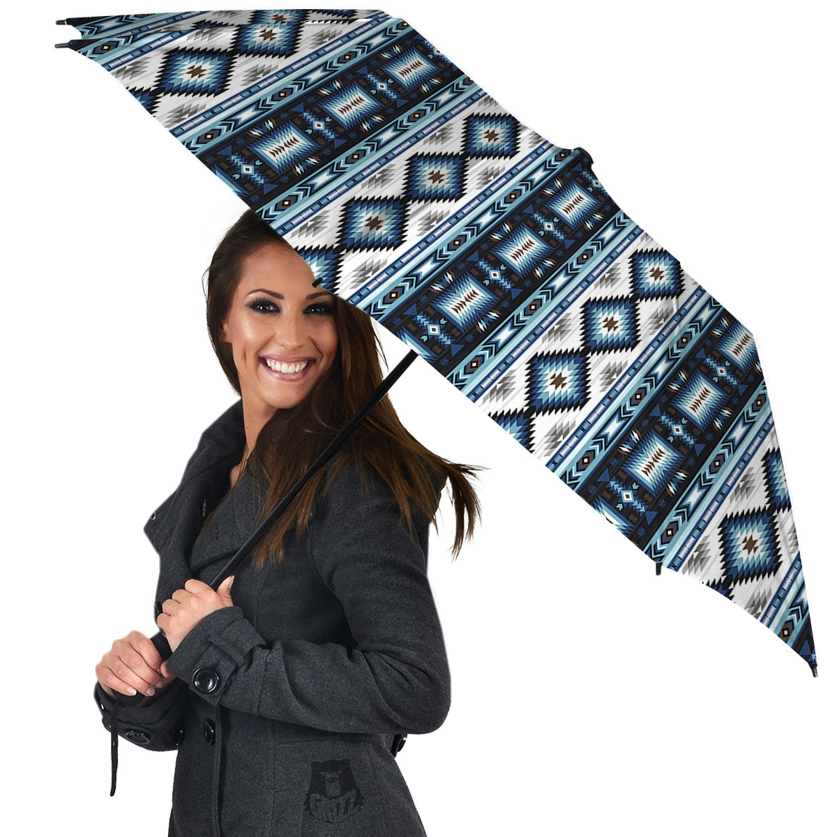 Western Navajo Blue Native Print Umbrella-grizzshop