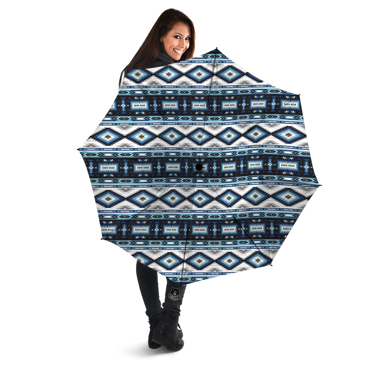 Western Navajo Blue Native Print Umbrella-grizzshop