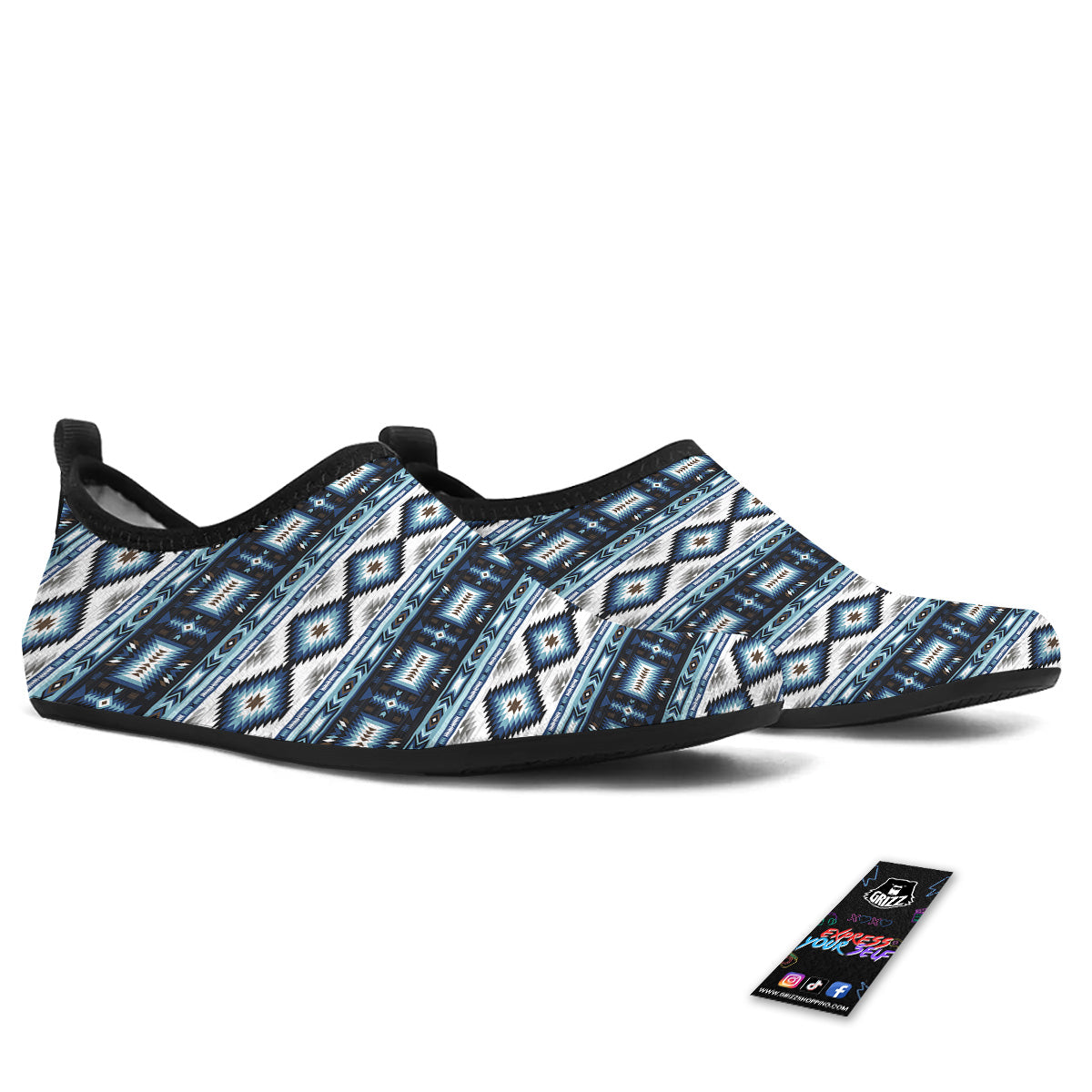 Western Navajo Blue Native Print Water Shoes-grizzshop
