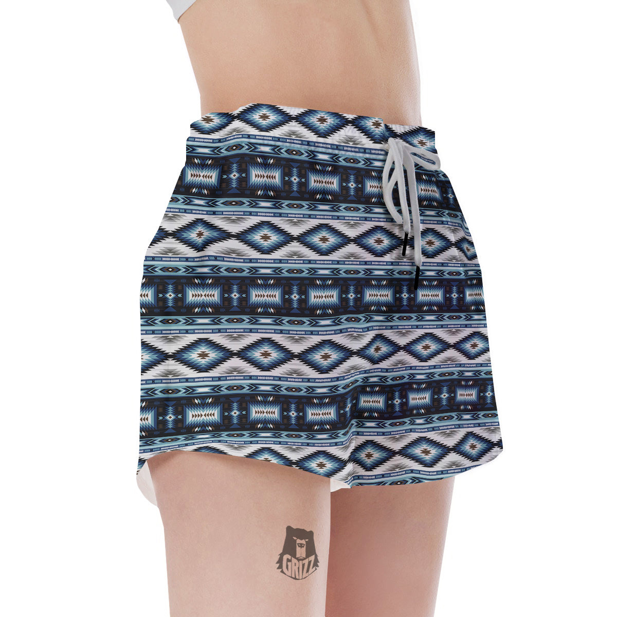 Western Navajo Blue Native Print Women's Shorts-grizzshop