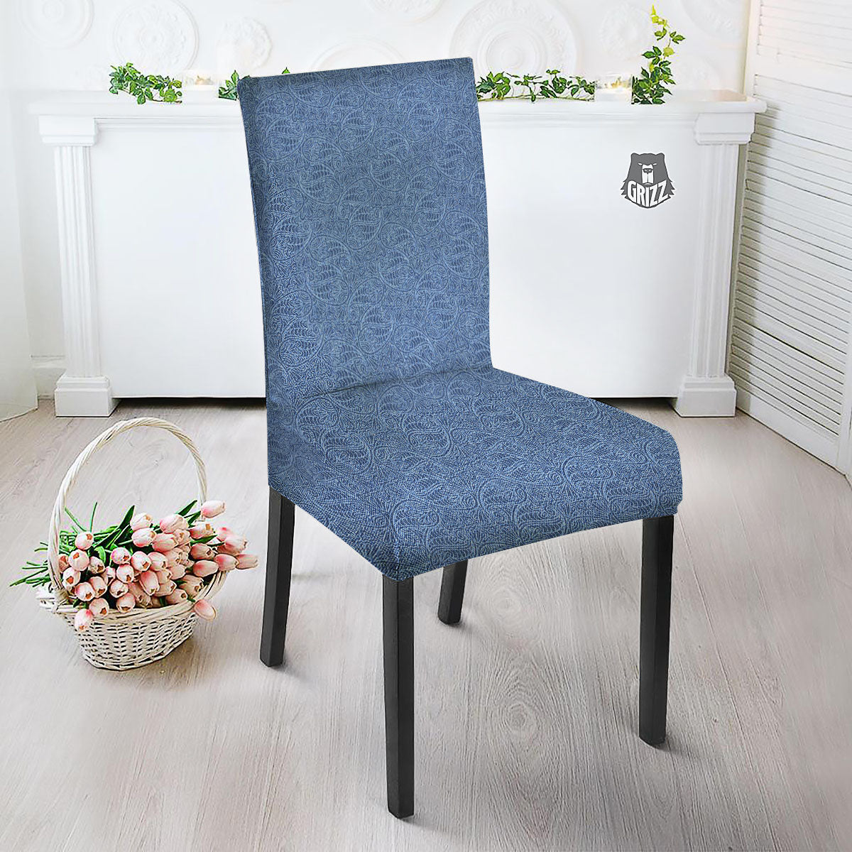 Western Paisley Blue Denim Print Dining Chair Slipcover-grizzshop