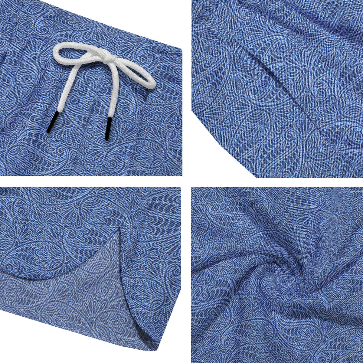 Western Paisley Blue Denim Print Men's Running Shorts-grizzshop