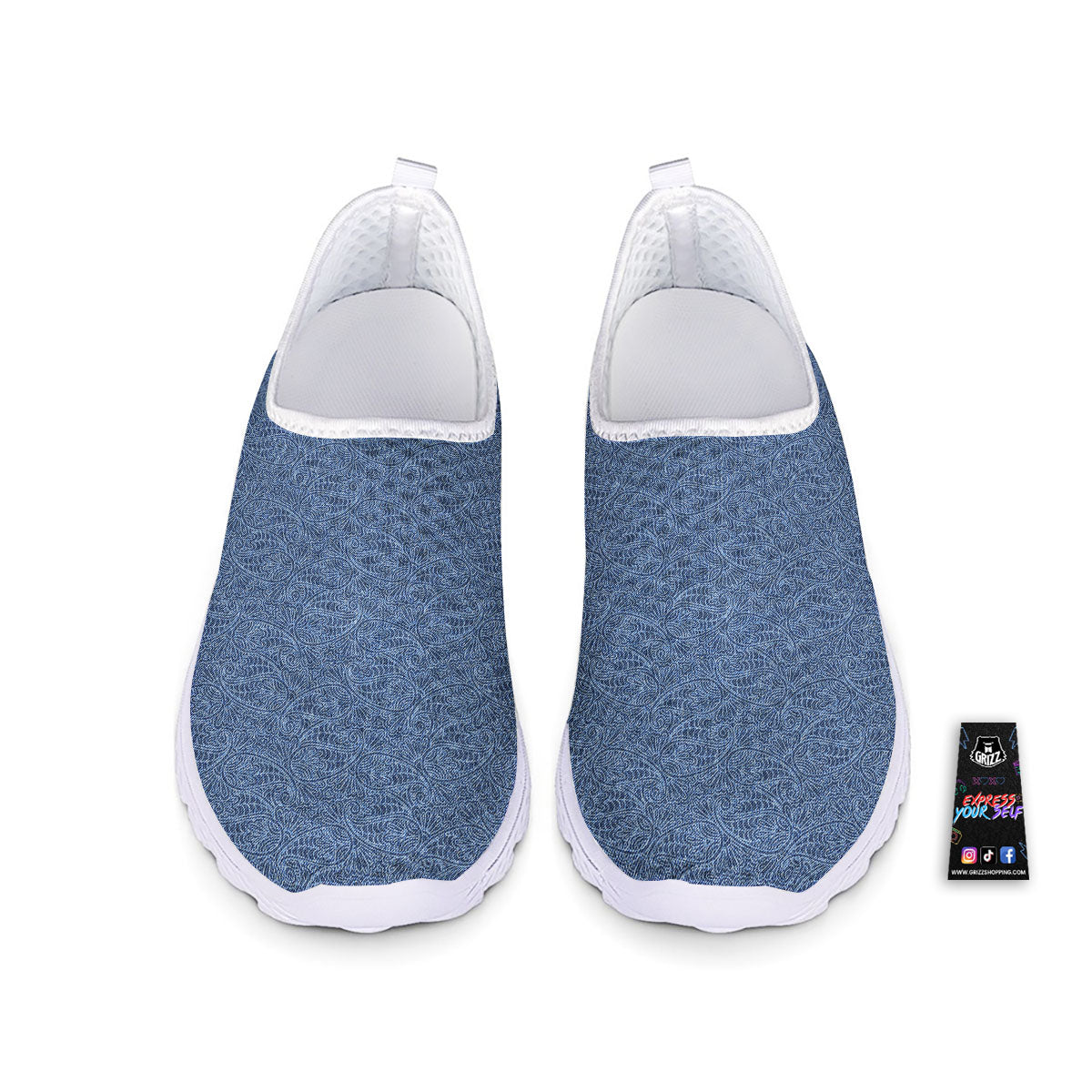 Western Paisley Blue Denim Print Nurse Shoes-grizzshop