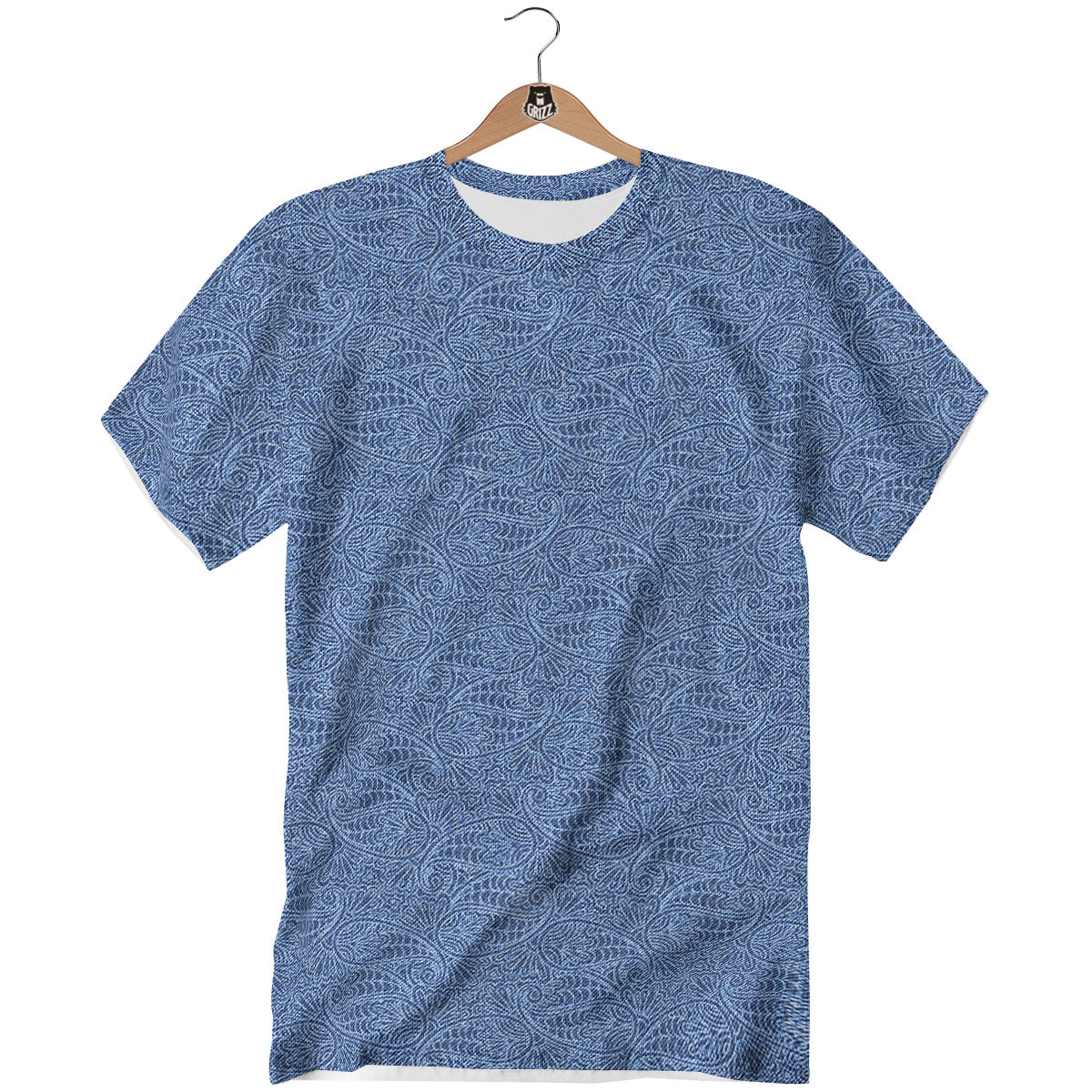 Western Paisley Blue Denim Print T-Shirt-grizzshop