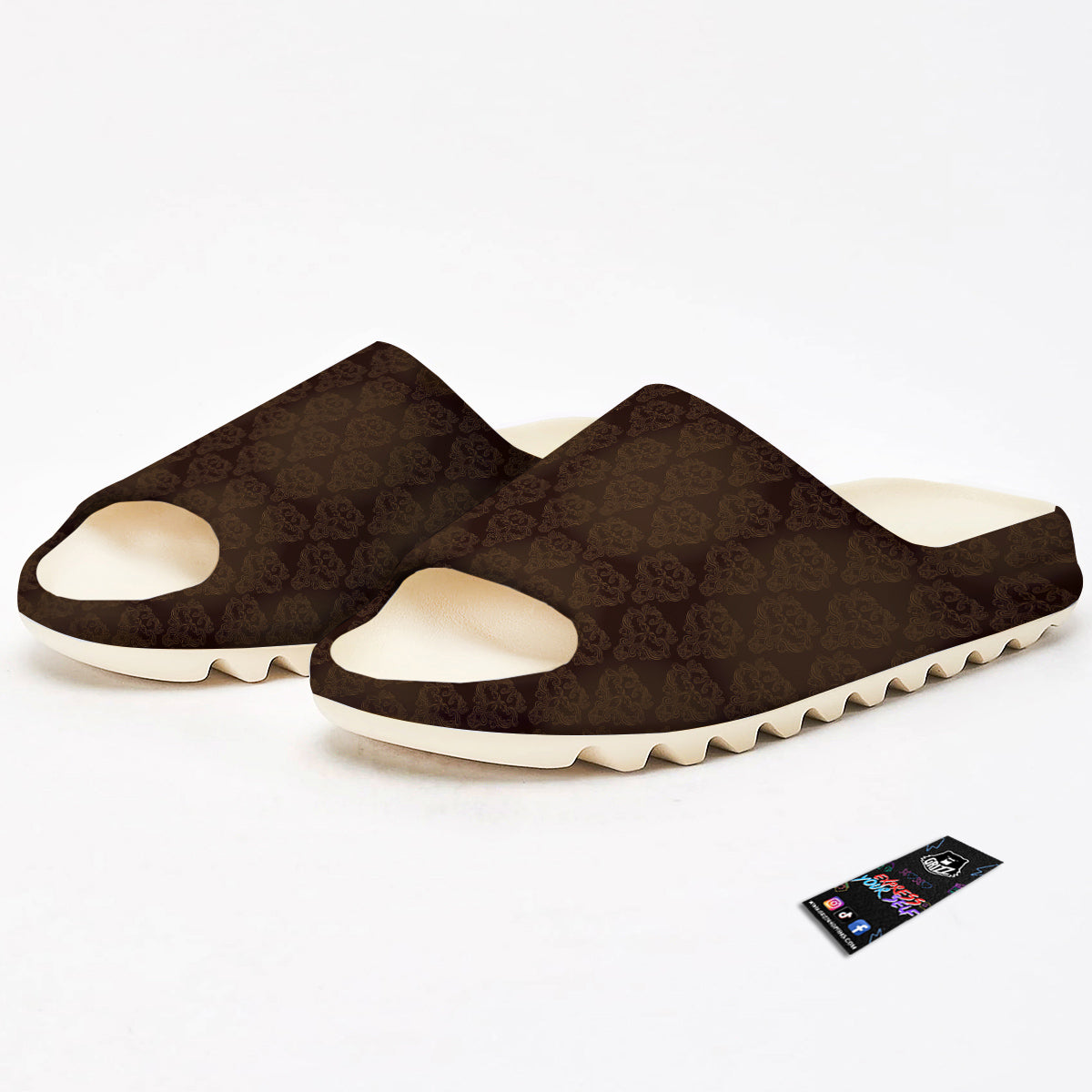 Western Damask Dark Brown Print Sandals-grizzshop