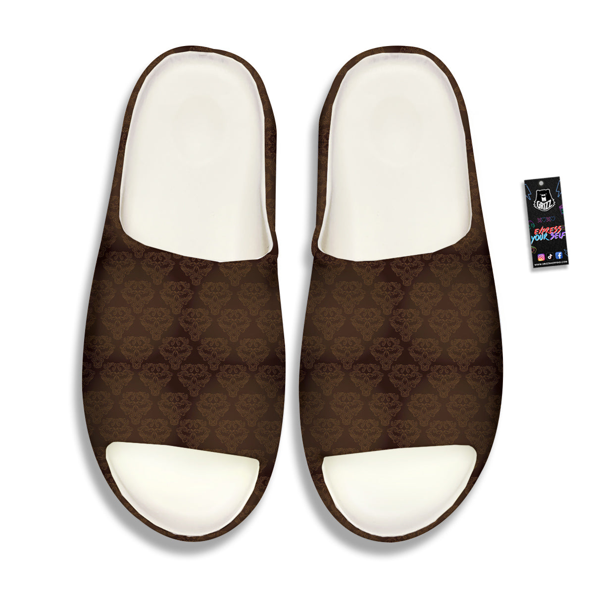 Western Damask Dark Brown Print Sandals-grizzshop