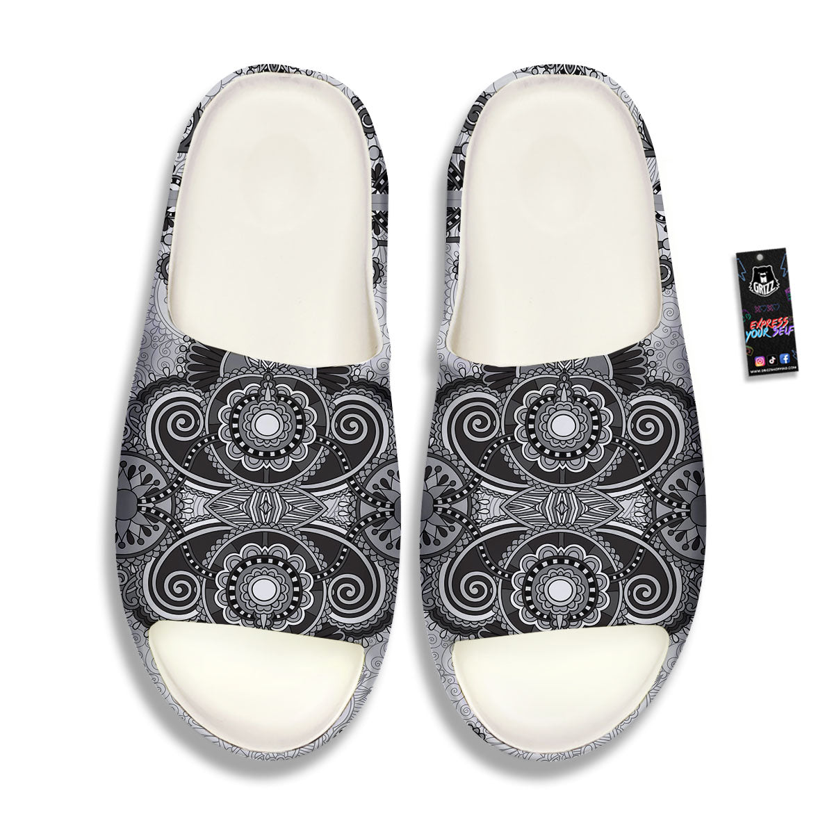 Western Floral Grey And Black Print Sandals-grizzshop