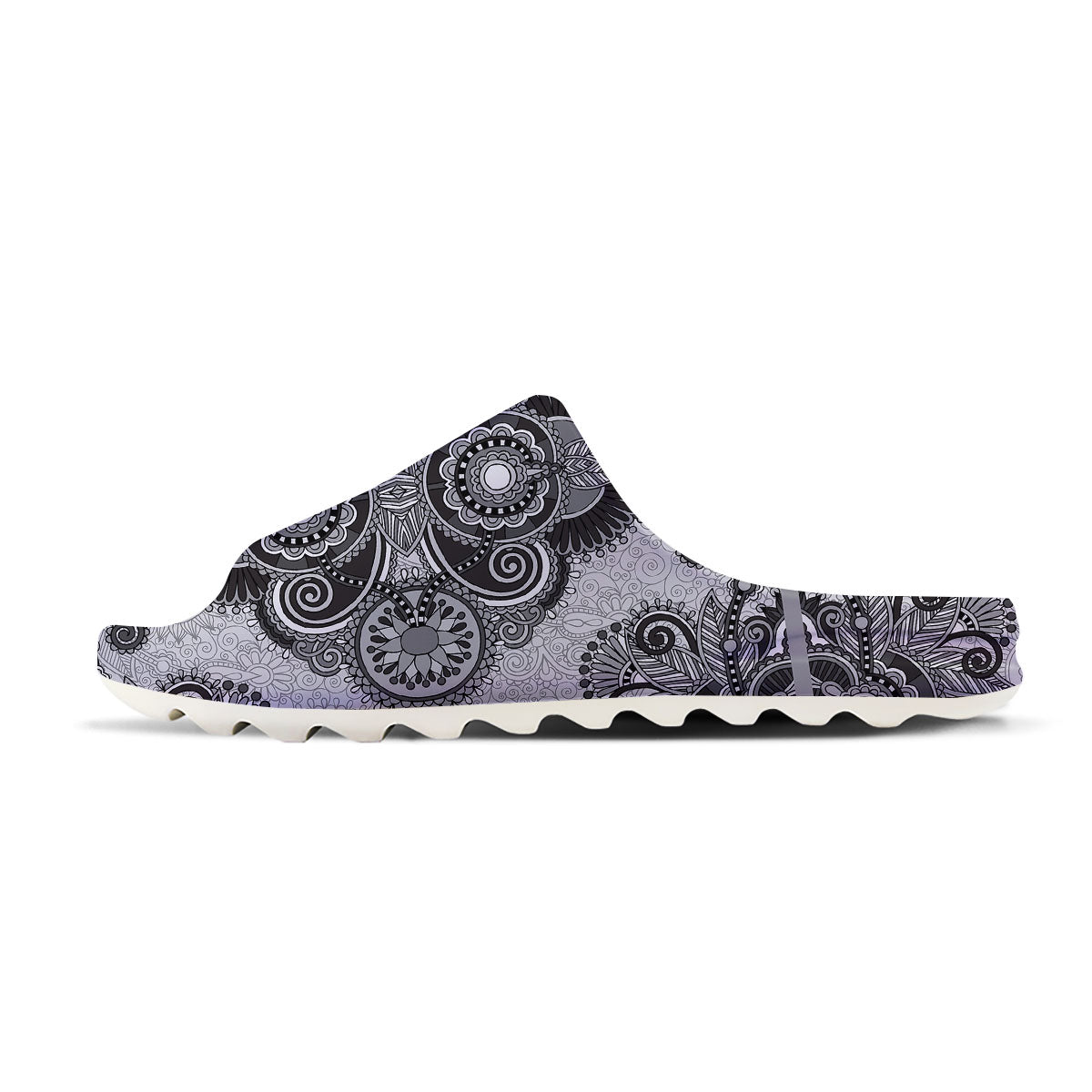 Western Floral Grey And Black Print Sandals-grizzshop
