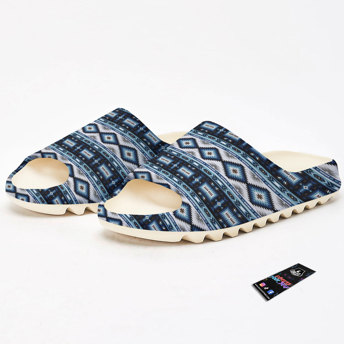 Western Navajo Blue Native Print Sandals-grizzshop