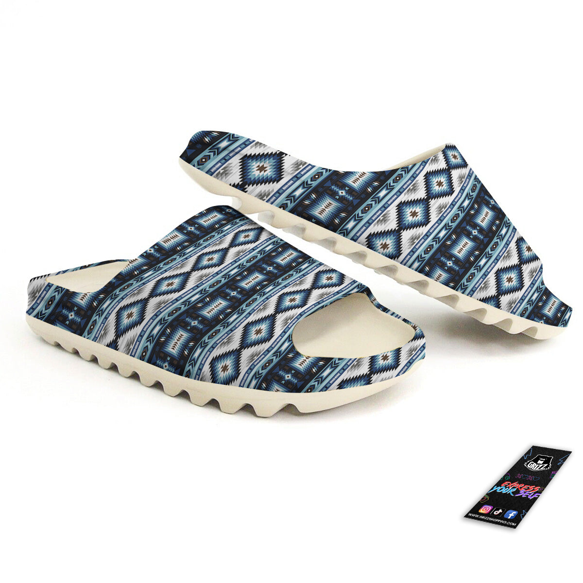 Western Navajo Blue Native Print Sandals-grizzshop