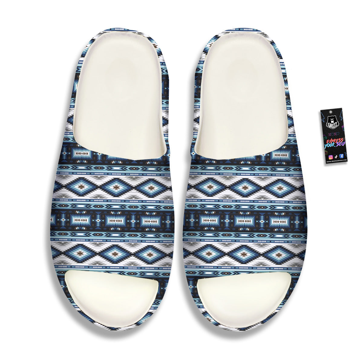 Western Navajo Blue Native Print Sandals-grizzshop