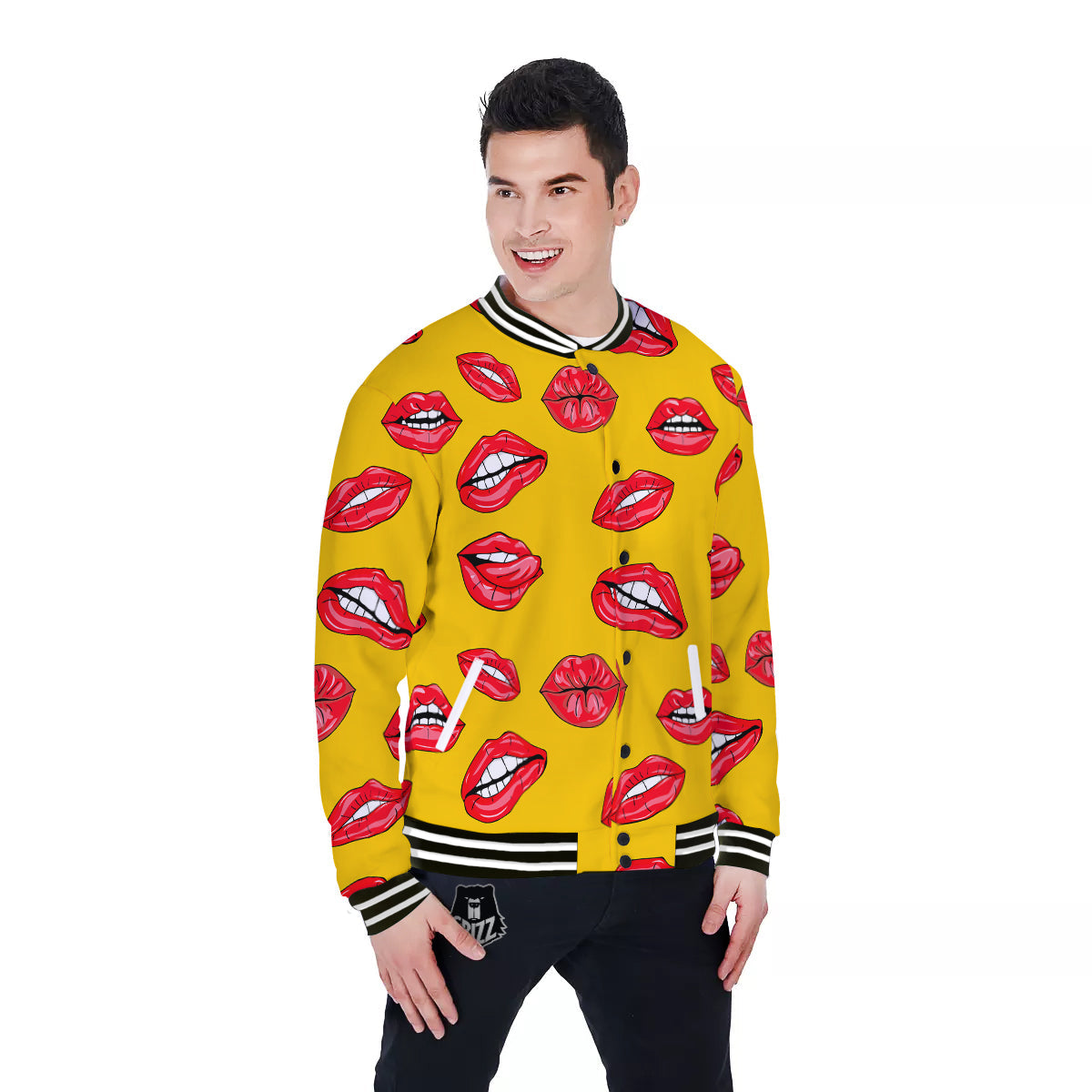 Wet Lips Print Pattern Baseball Jacket-grizzshop