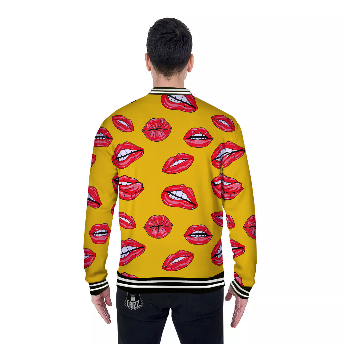 Wet Lips Print Pattern Baseball Jacket-grizzshop