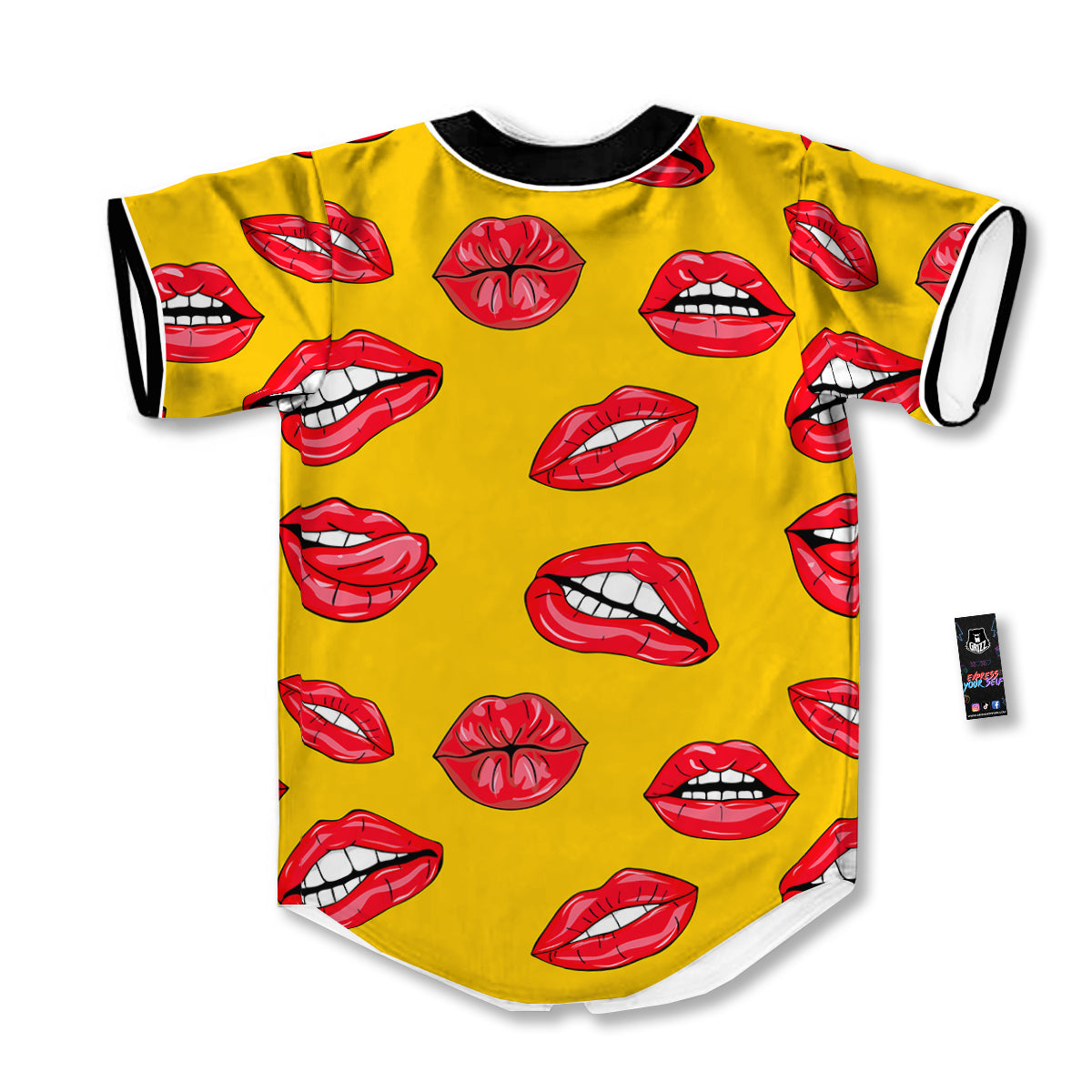 Wet Lips Print Pattern Baseball Jersey-grizzshop