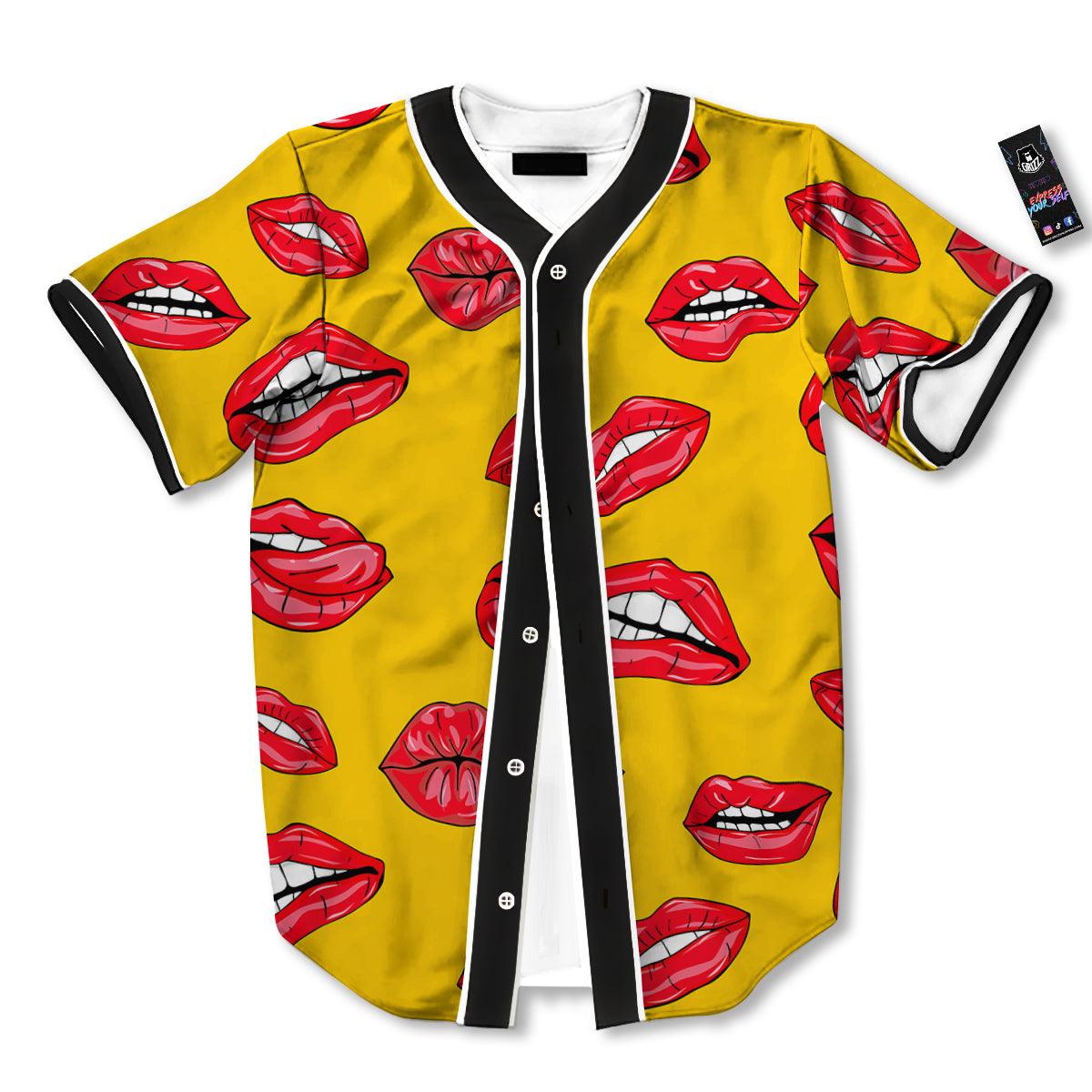 Wet Lips Print Pattern Baseball Jersey-grizzshop