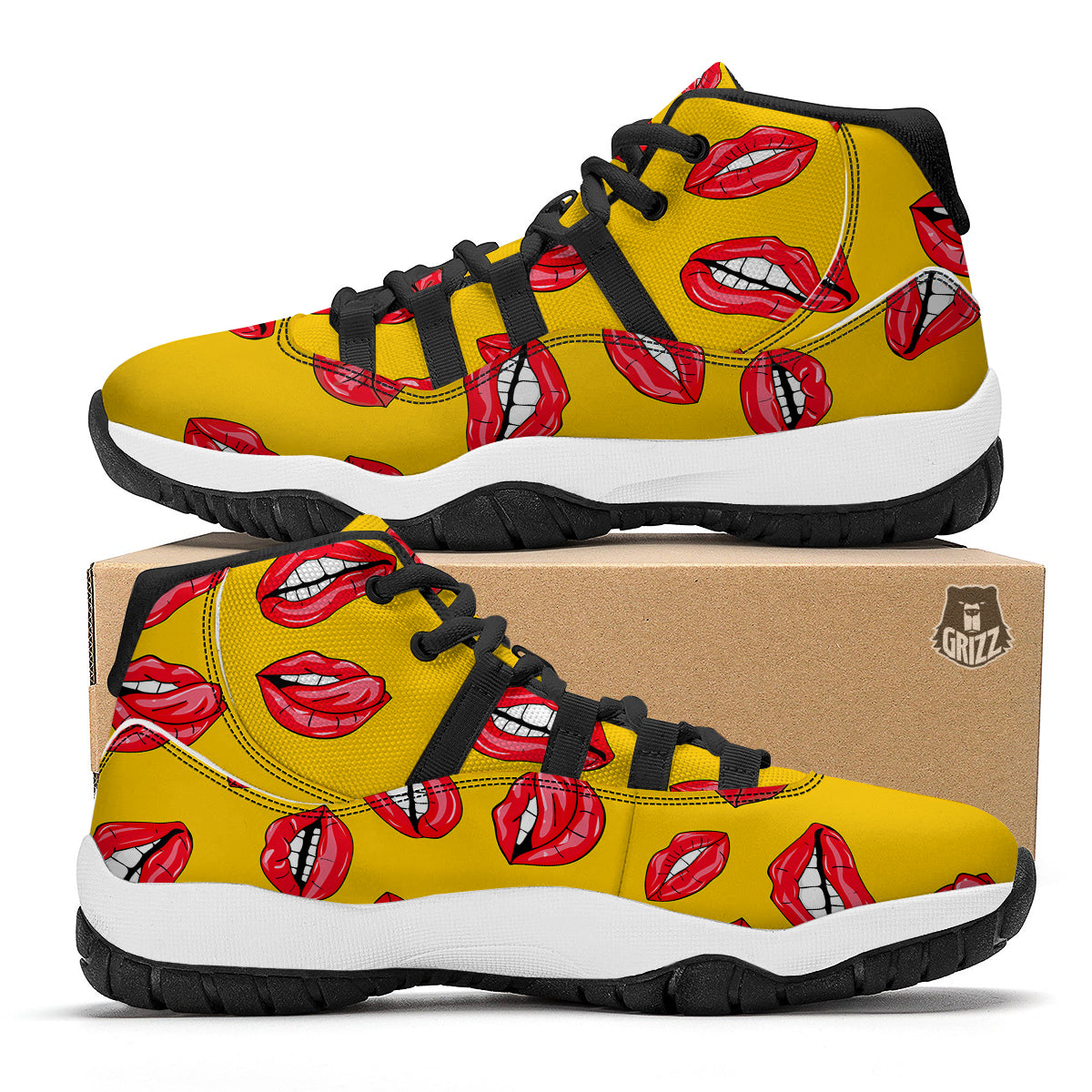 Wet Lips Print Pattern Black Bball Shoes-grizzshop