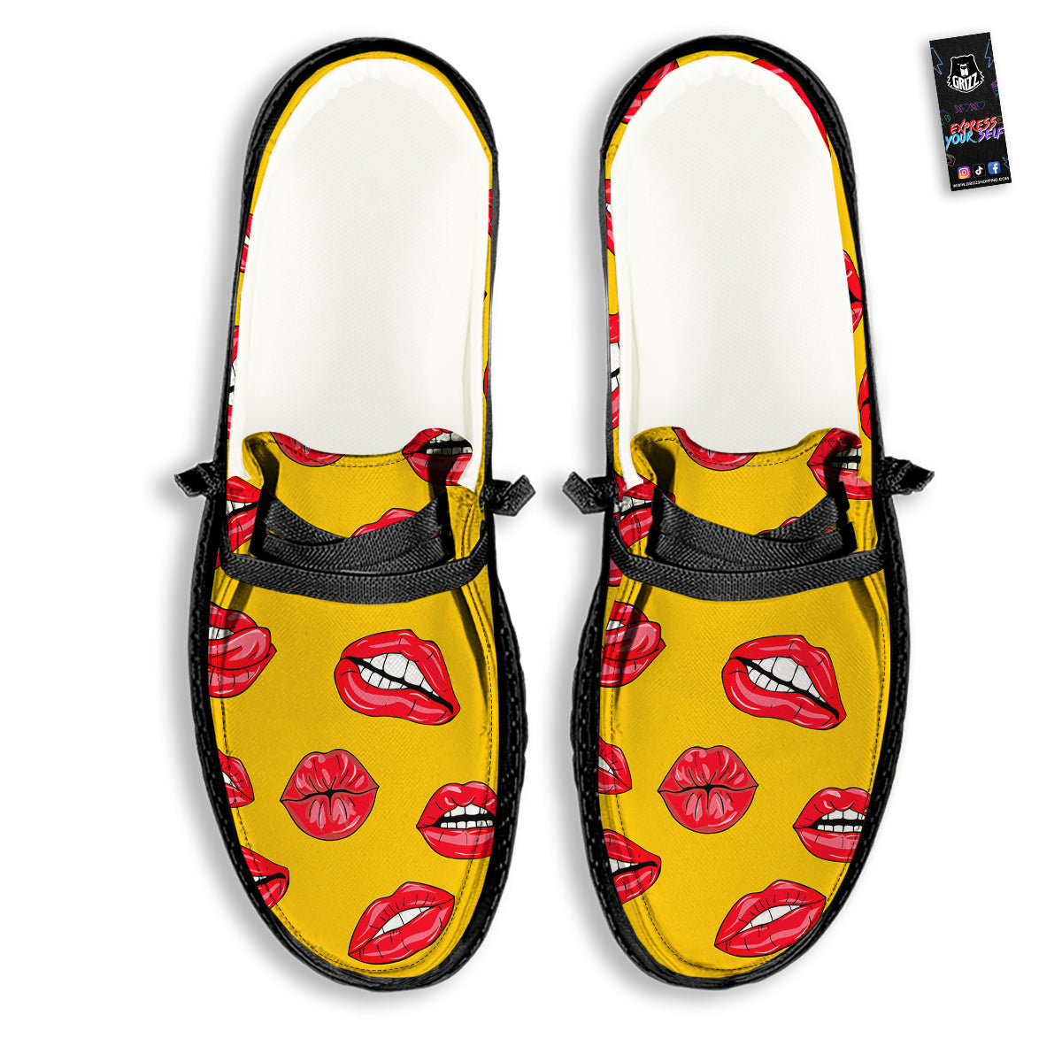 Wet Lips Print Pattern Black Loafers-grizzshop