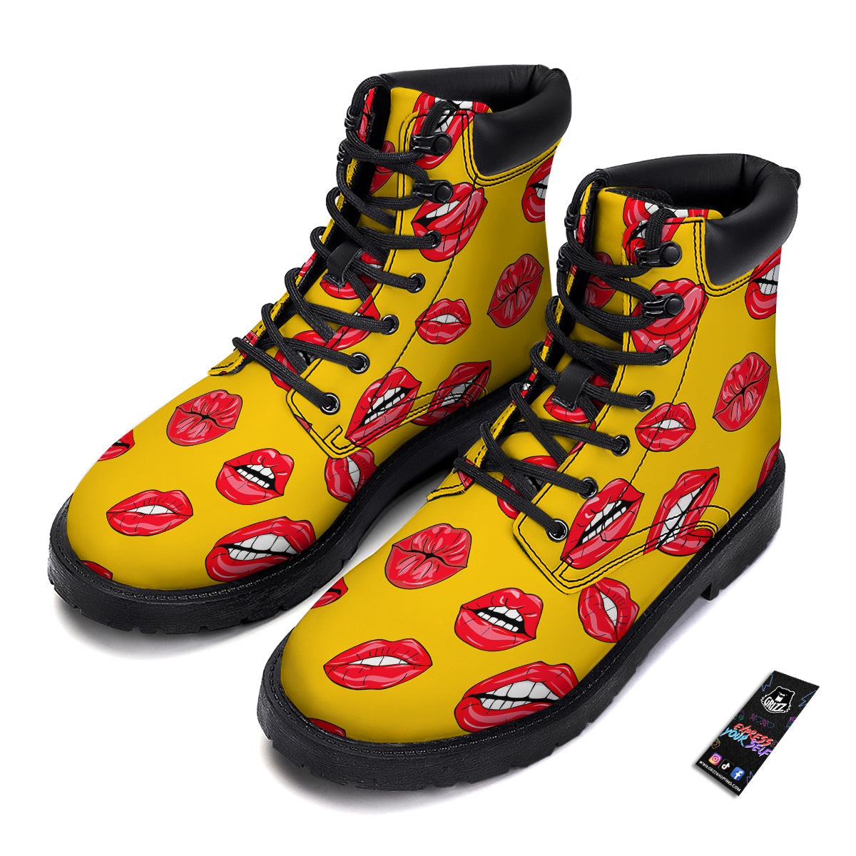 Wet Lips Print Pattern Boots-grizzshop
