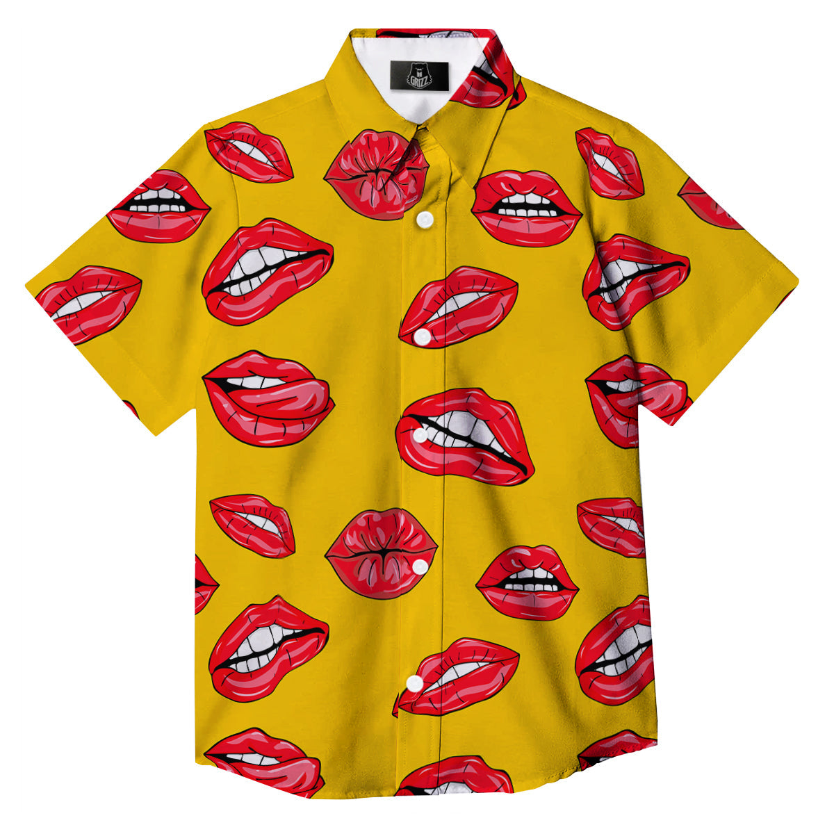 Wet Lips Print Pattern Button Up Shirt-grizzshop