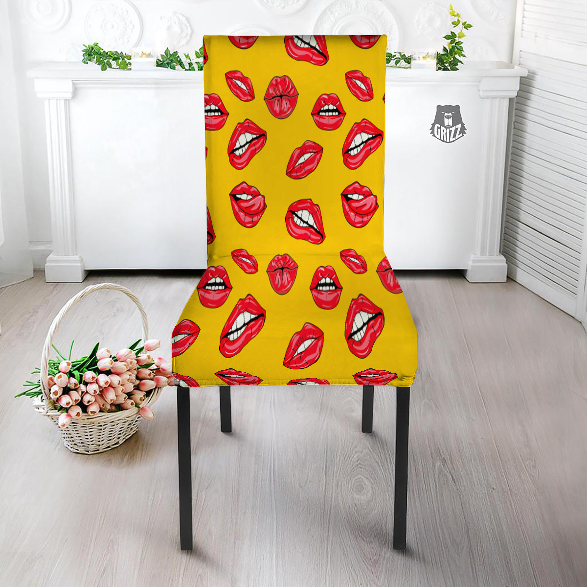 Wet Lips Print Pattern Dining Chair Slipcover-grizzshop