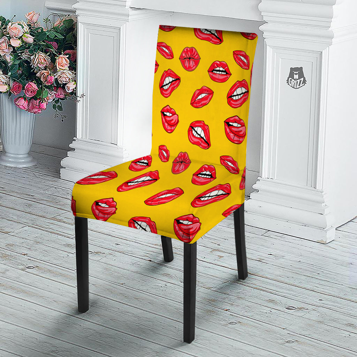 Wet Lips Print Pattern Dining Chair Slipcover-grizzshop