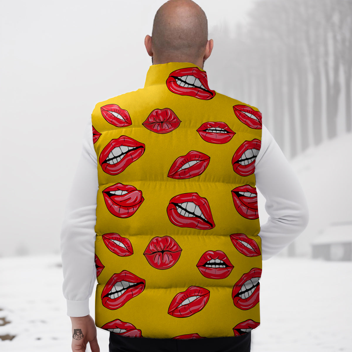 Wet Lips Print Pattern Down Vest-grizzshop