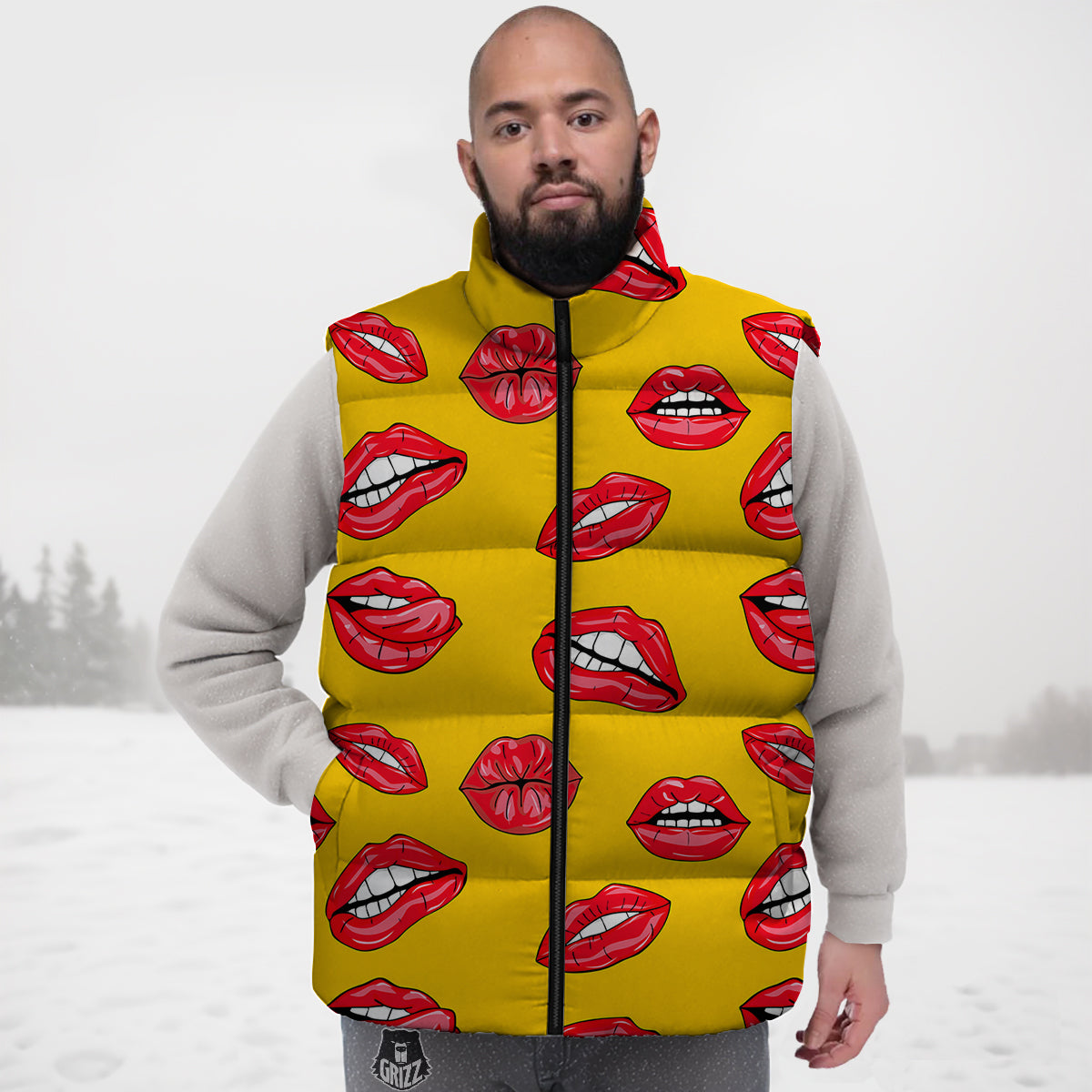 Wet Lips Print Pattern Down Vest-grizzshop