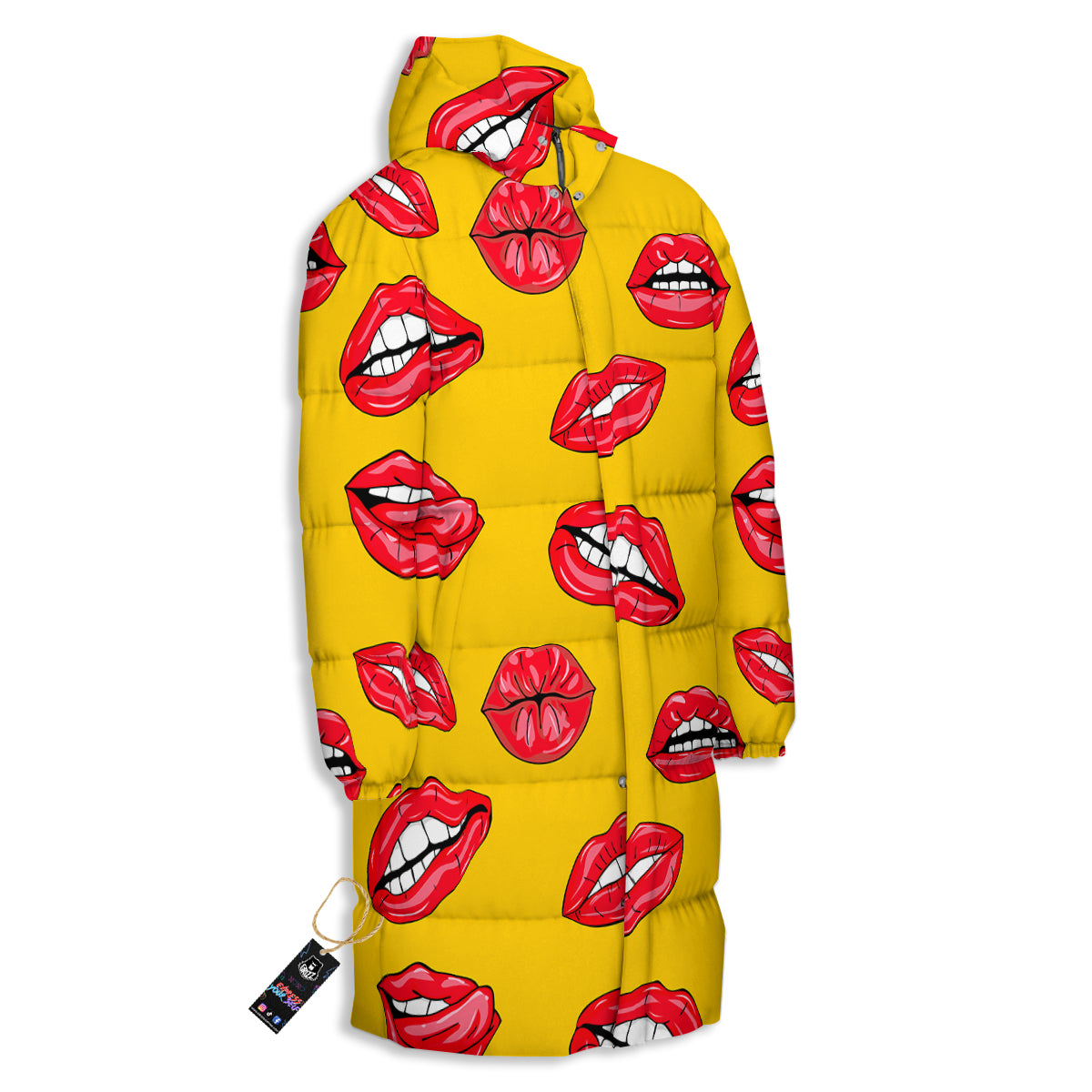 Wet Lips Print Pattern Long Down Jacket-grizzshop