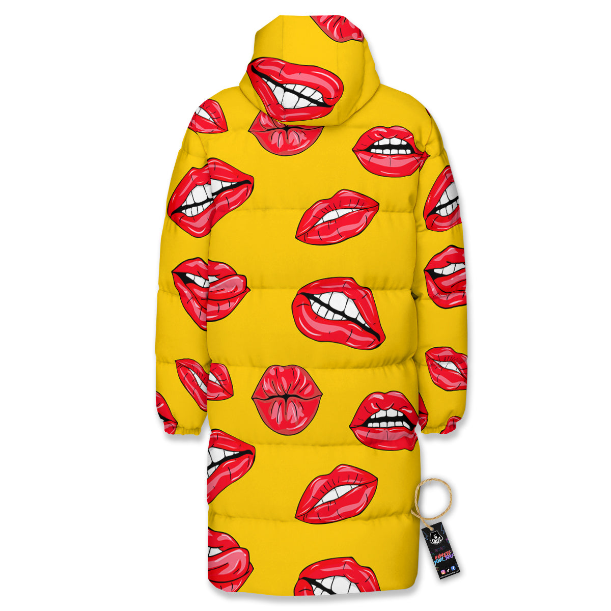 Wet Lips Print Pattern Long Down Jacket-grizzshop