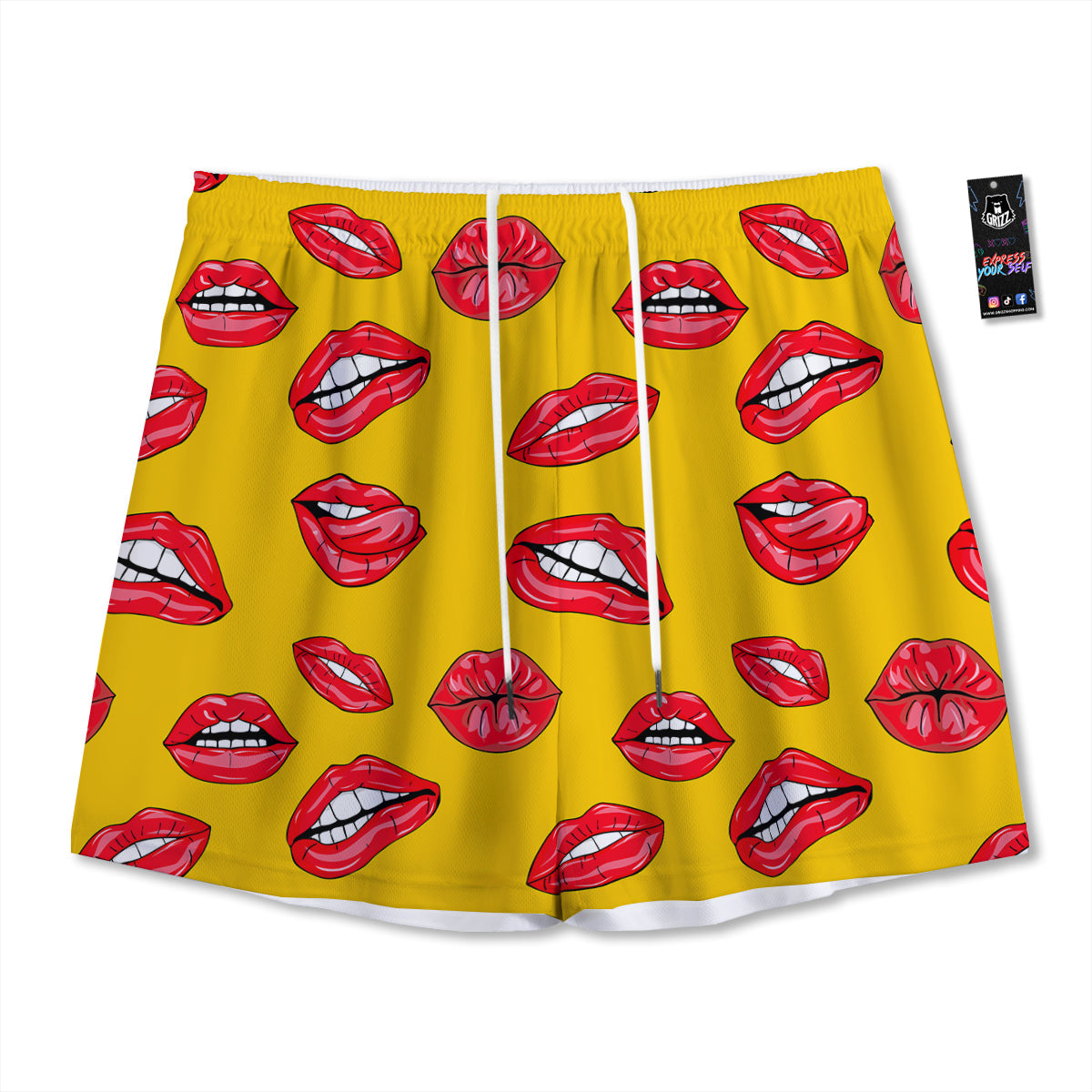 Wet Lips Print Pattern Mesh Shorts-grizzshop