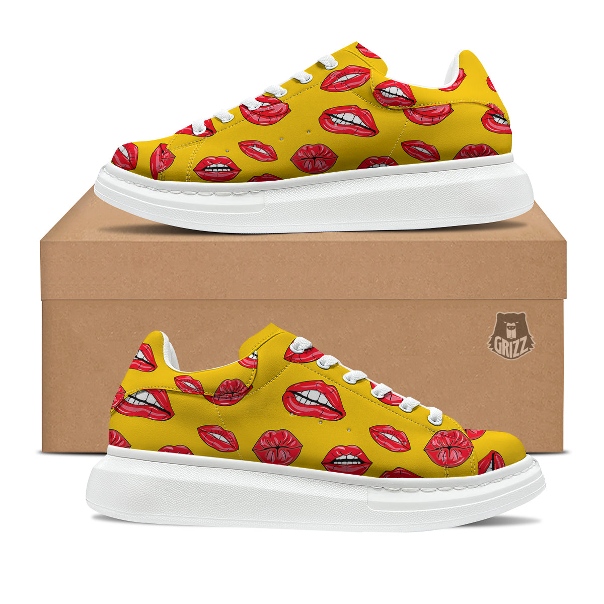 Wet Lips Print Pattern Platform Shoes-grizzshop
