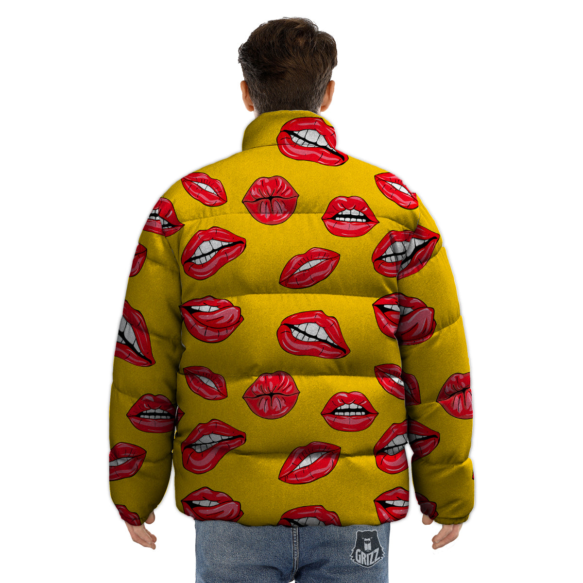 Wet Lips Print Pattern Puffer Jacket-grizzshop