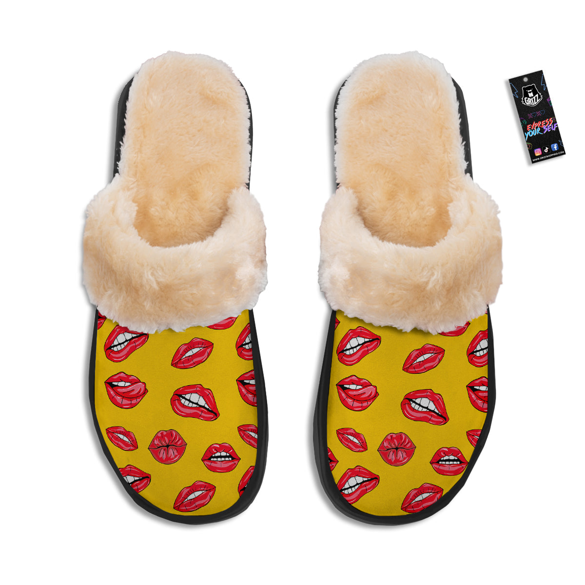Wet Lips Print Pattern Slippers-grizzshop