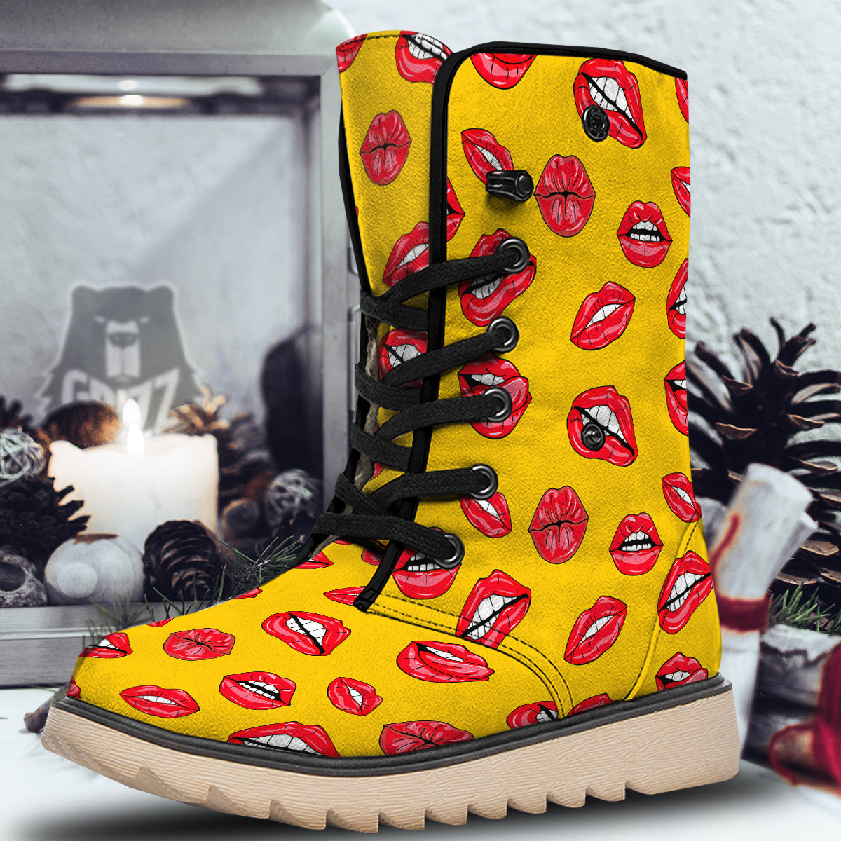 Wet Lips Print Pattern Snow Boots-grizzshop