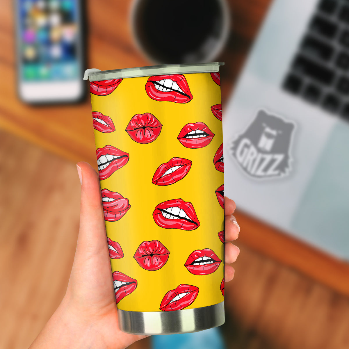 Wet Lips Print Pattern Tumbler-grizzshop