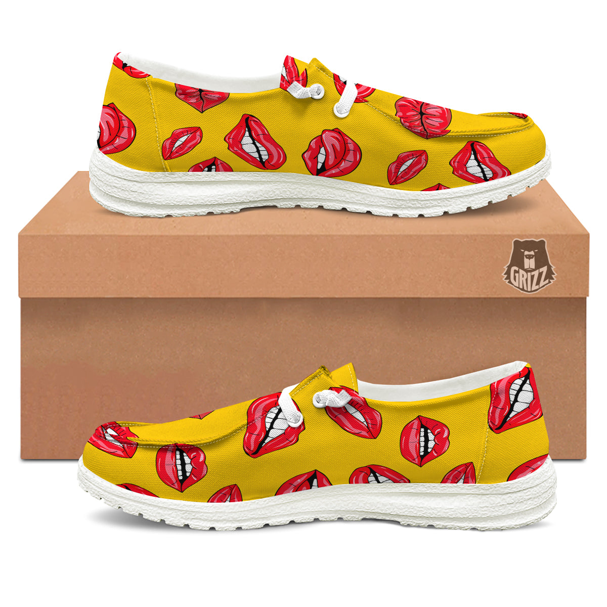Wet Lips Print Pattern White Loafers-grizzshop