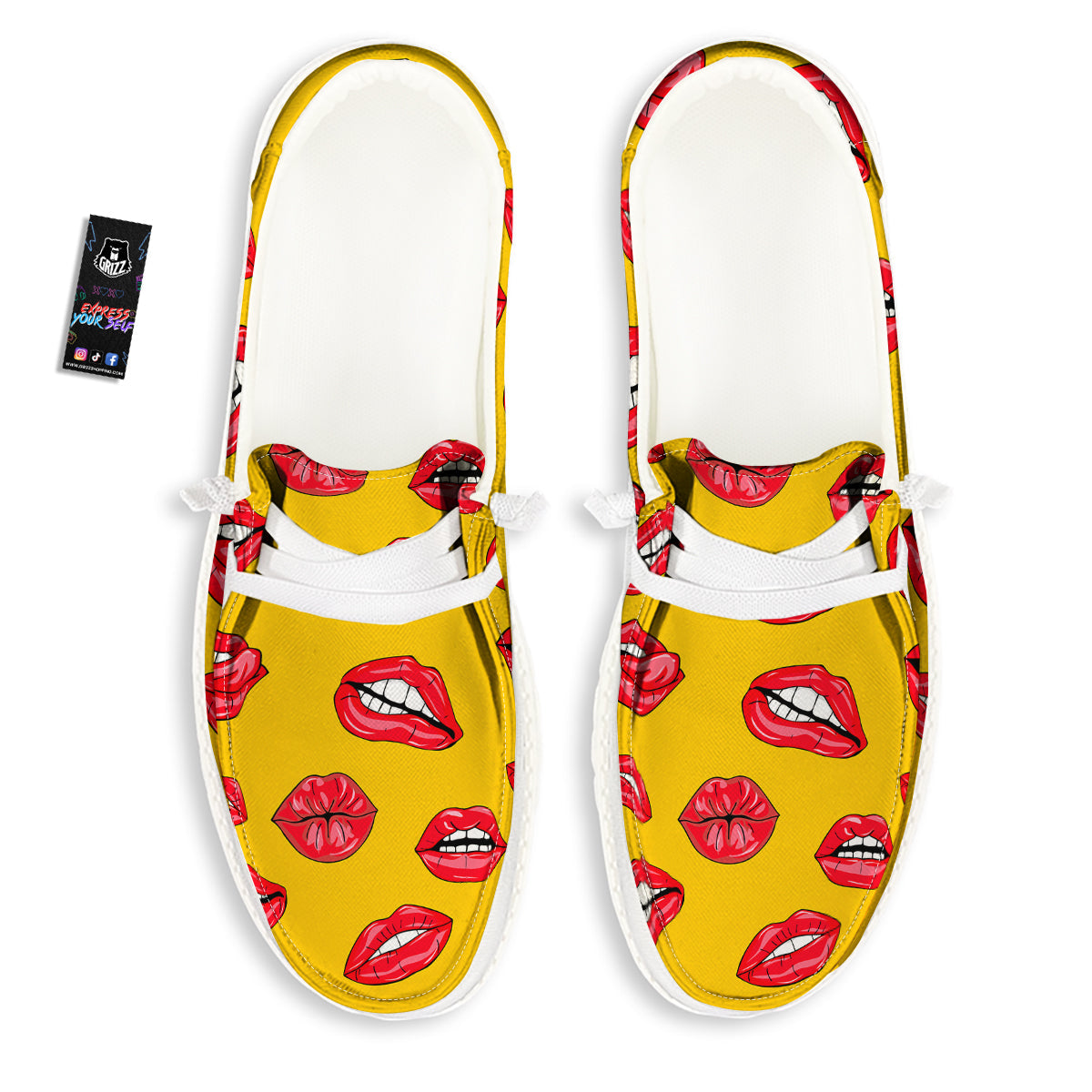 Wet Lips Print Pattern White Loafers-grizzshop