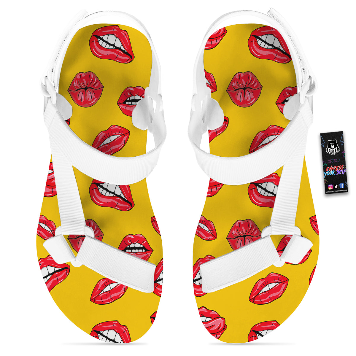 Wet Lips Print Pattern White Open Toe Sandals-grizzshop