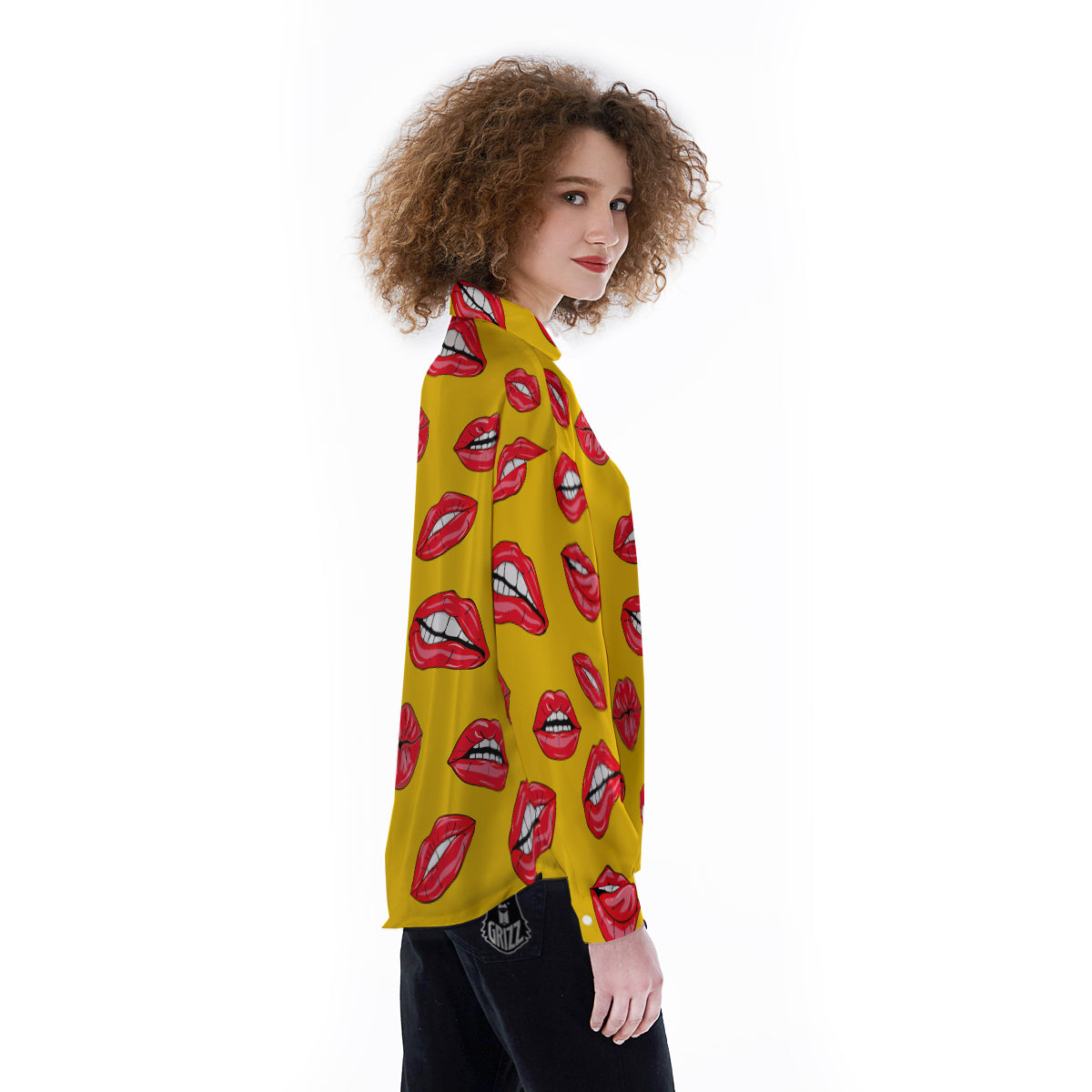 Wet Lips Print Pattern Women's Long Sleeve Shirts-grizzshop