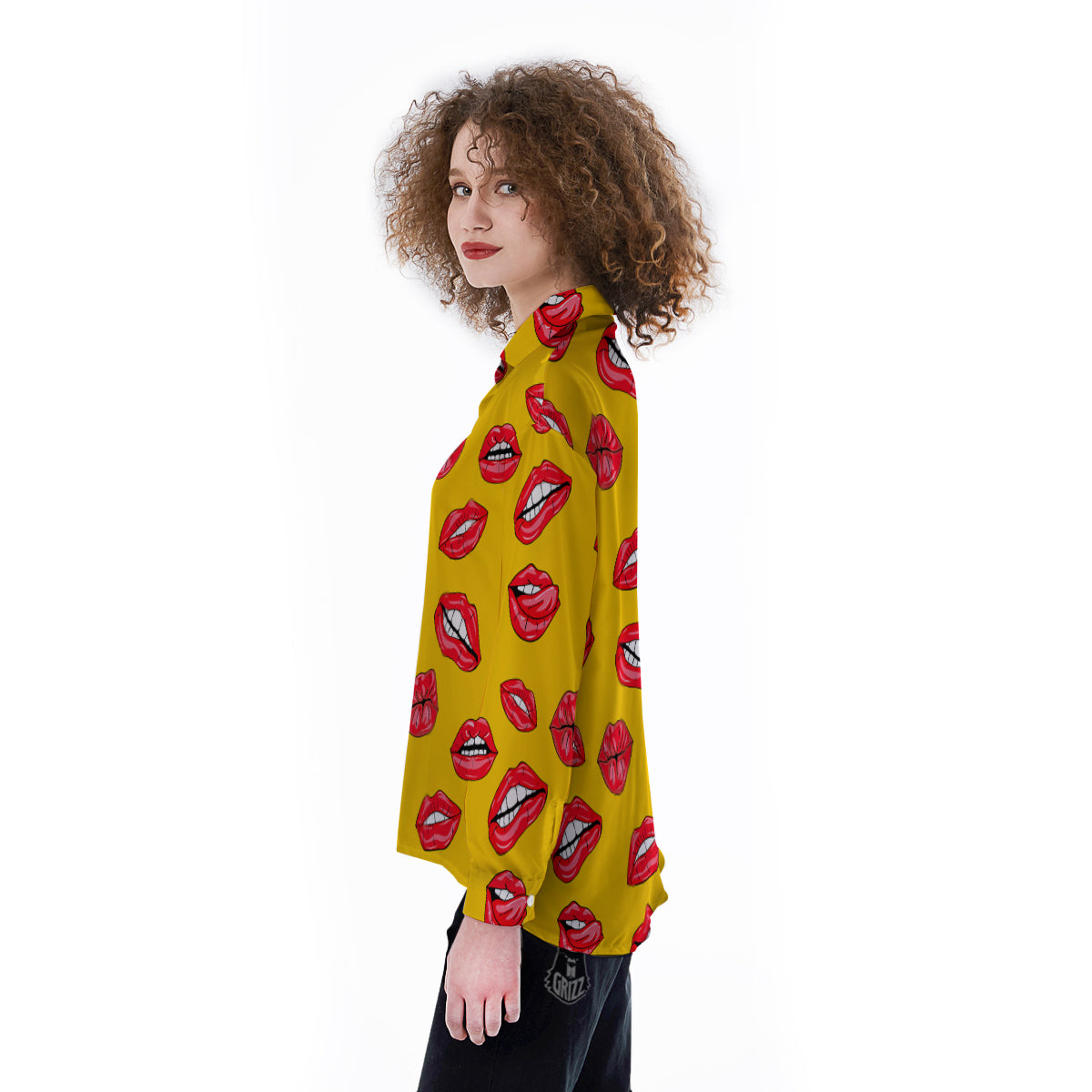 Wet Lips Print Pattern Women's Long Sleeve Shirts-grizzshop