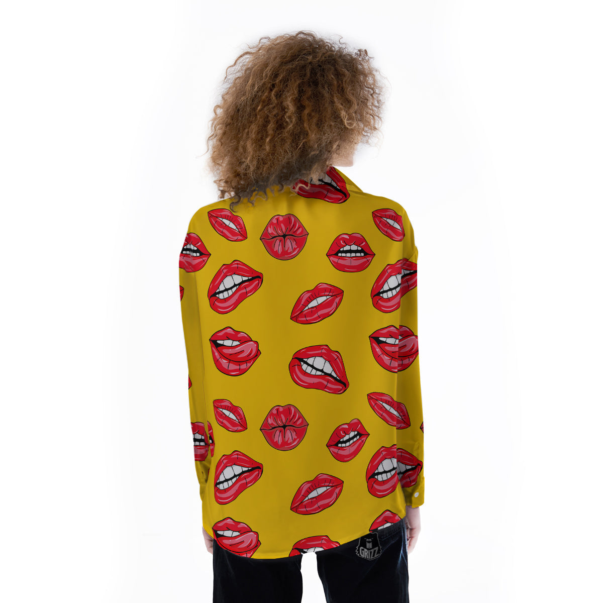 Wet Lips Print Pattern Women's Long Sleeve Shirts-grizzshop