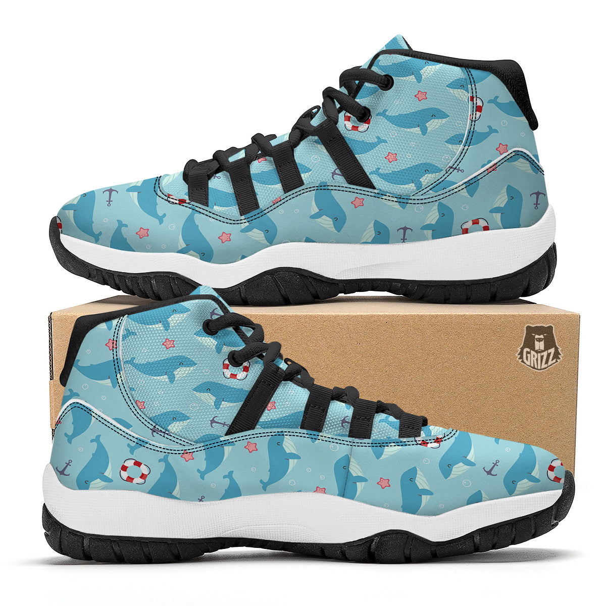 Whale Humpback Pattern Print Black Bball Shoes-grizzshop