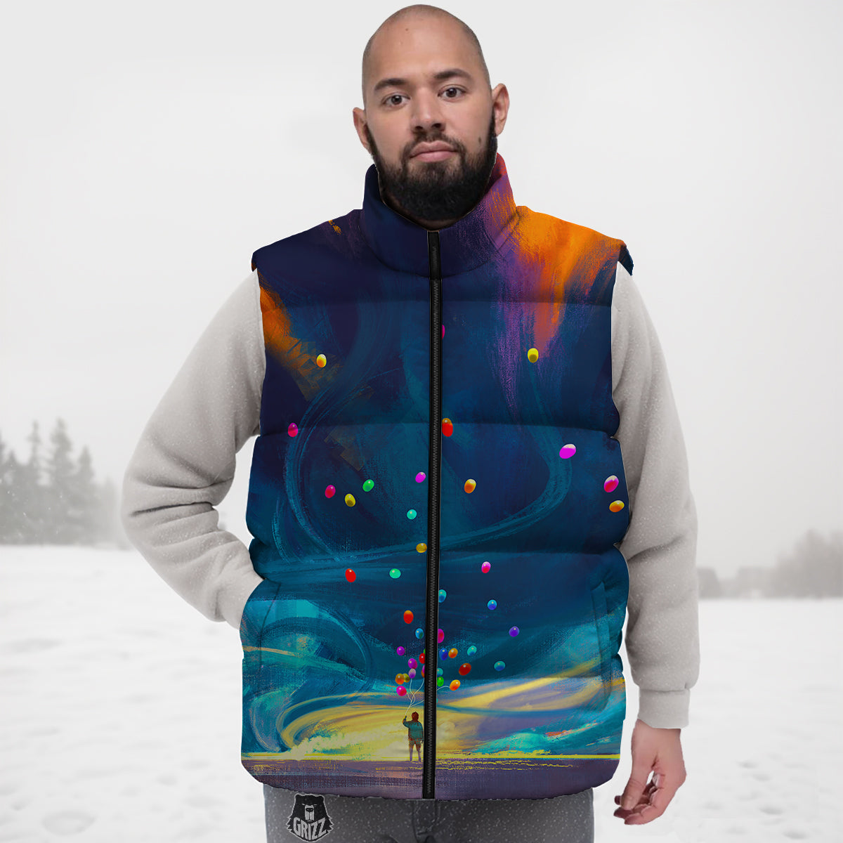 Whale Humpback Pattern Print Down Vest-grizzshop