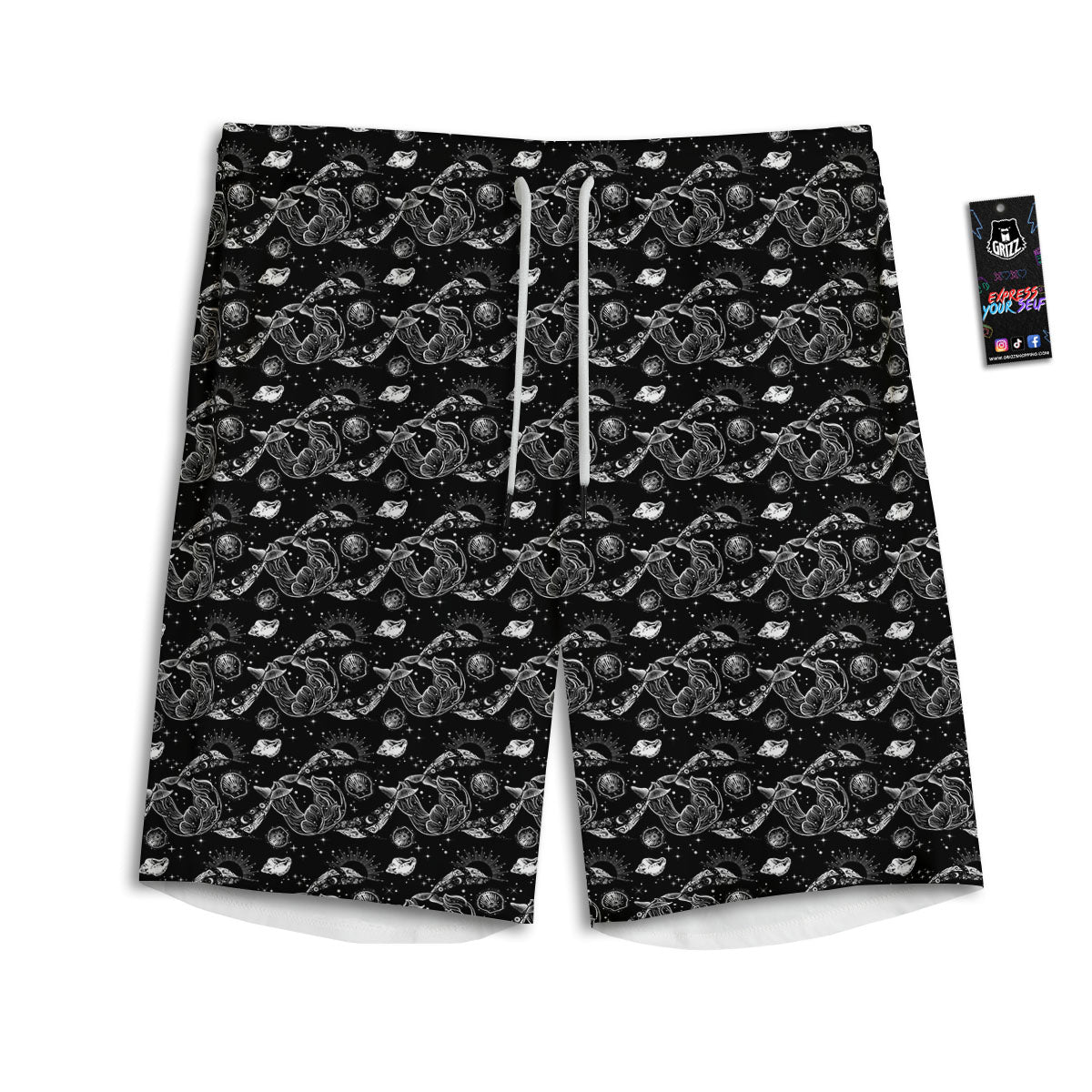Whales and Dolphin Boho Print Pattern Men's Athletic Shorts