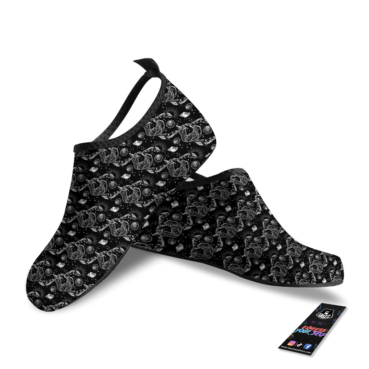 Whales and Dolphin Boho Print Pattern Water Shoes-grizzshop